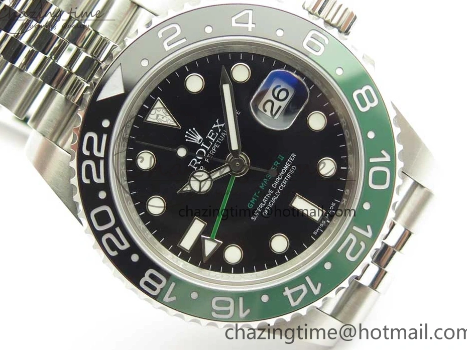 0201 UrbanChic GMT-Master II 126710 BLRO BPF Black Green Ceramic Bezel SS Black Dial on SS Jubilee Bracelet A 3347